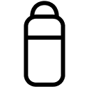A black outline icon of a partially filled water bottle with a loop on its cap.