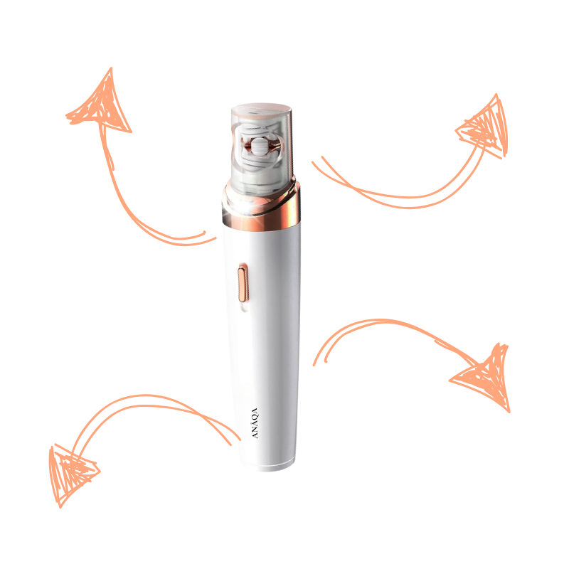 Electric callus remover with four directional arrows for highlighting features.