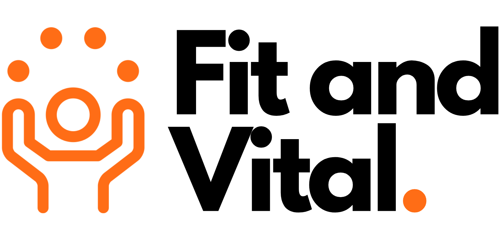Orange abstract human figures with raised arms and circles above.