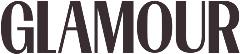 Black text logo spelling 'GLAMOUR' on a transparent background.