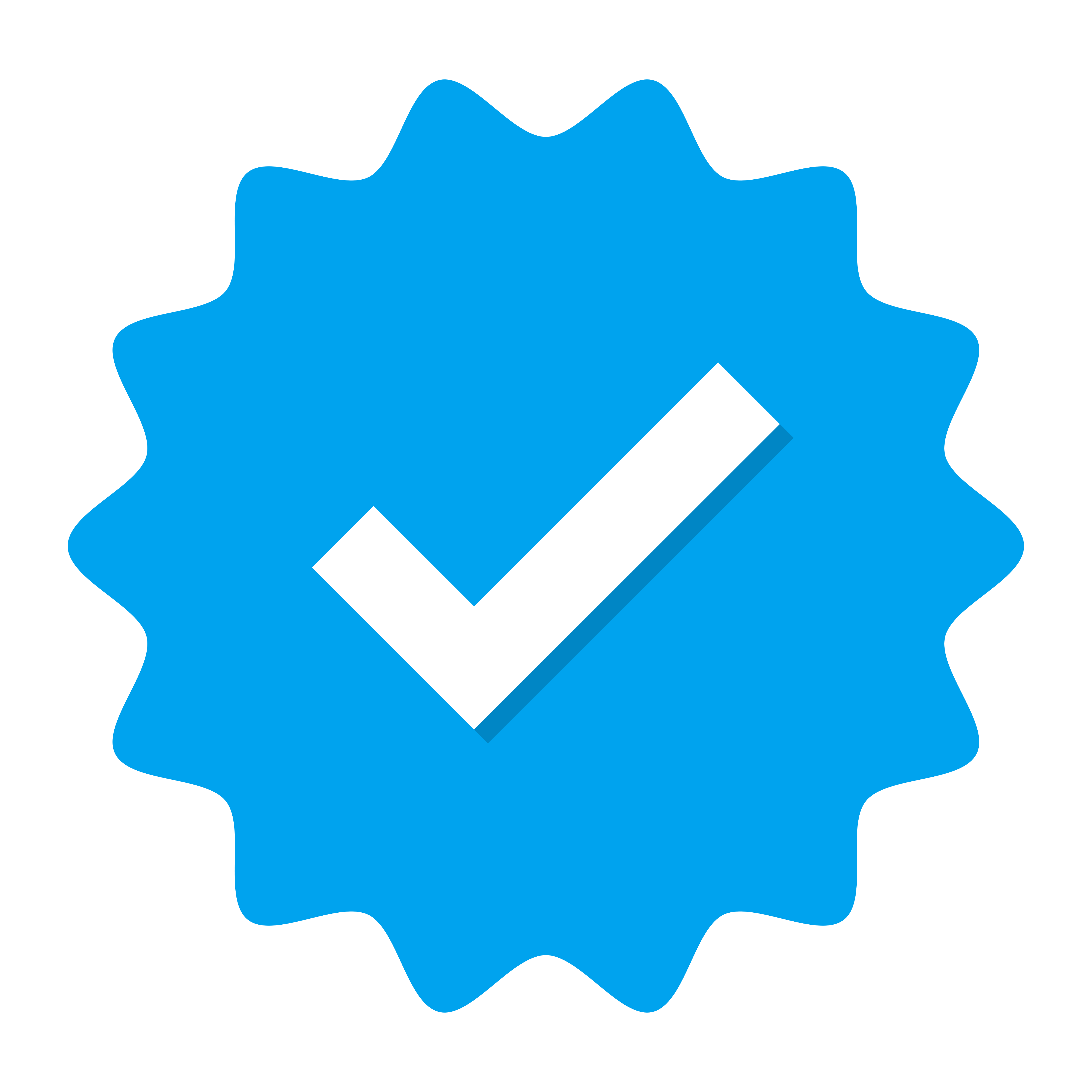 Blue badge with a white checkmark in the center.