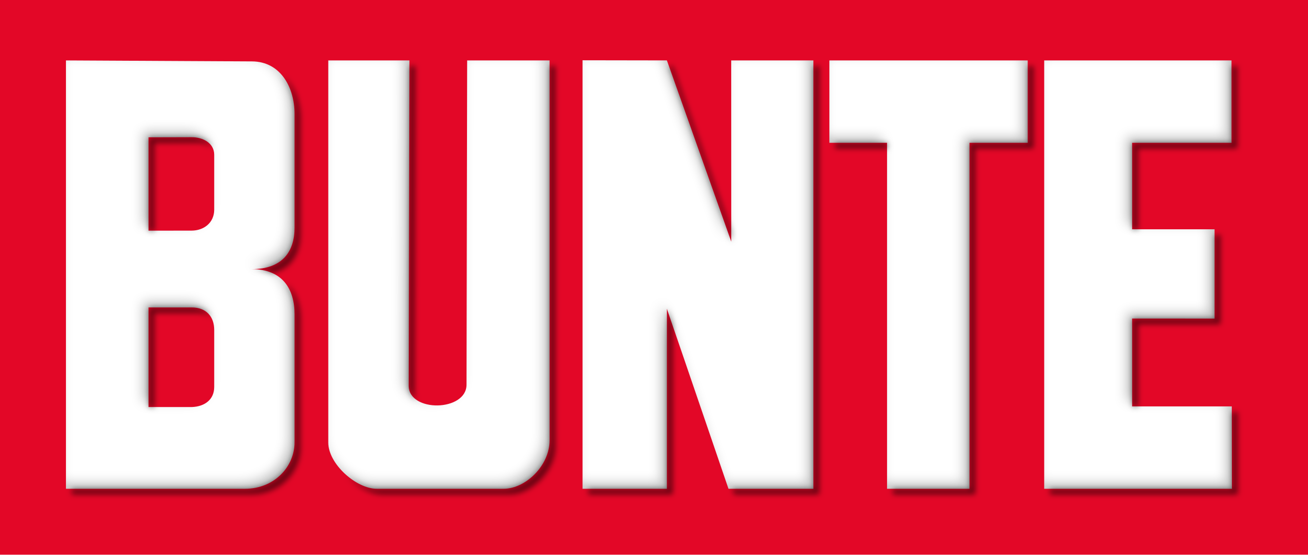 The word 'BUNTE' in green letters on a red background.