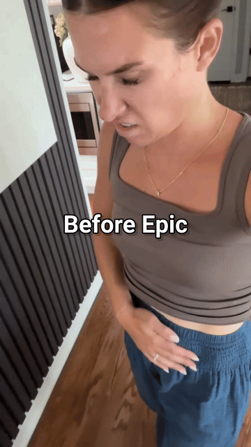 Person in a tank top and pants, text overlay 'Before Epic'.
