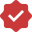 A pixelated red, star-like shape with a black checkmark inside on a black background.