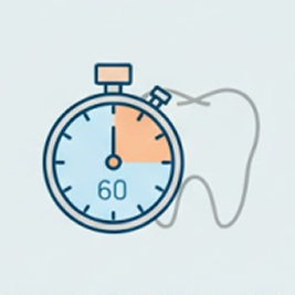 Illustration of a stopwatch in front of an outline of a tooth.