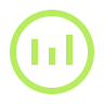 A light green icon of a bar chart with three vertical bars inside a circle.