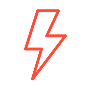 A red-orange outline of a lightning bolt icon on a white background.