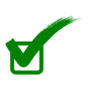 Green checkmark inside a black square box on a white background.