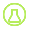 A light green icon of a laboratory flask inside a circle on a white background.
