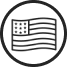 Black and white icon of a U.S. flag within a circle.
