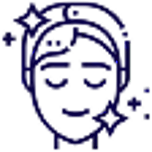 Illustration of a face with sparkles and a headband, suggesting skincare or beauty.