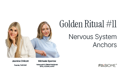 Two women with text about Golden Ritual #11 and FixBiome logo.