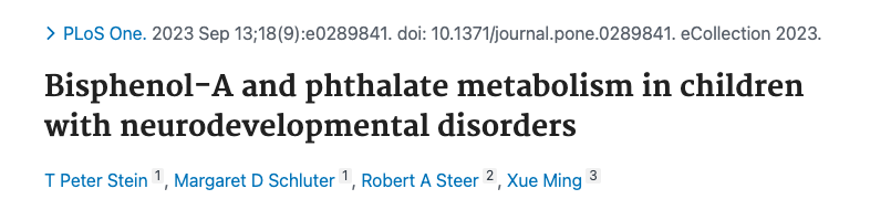The title and authors of a scientific paper from the journal PLoS One about Bisphenol-A and phthalate metabolism.