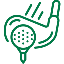 Green golf club and ball line icon.