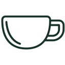 Simple line drawing of a coffee cup.