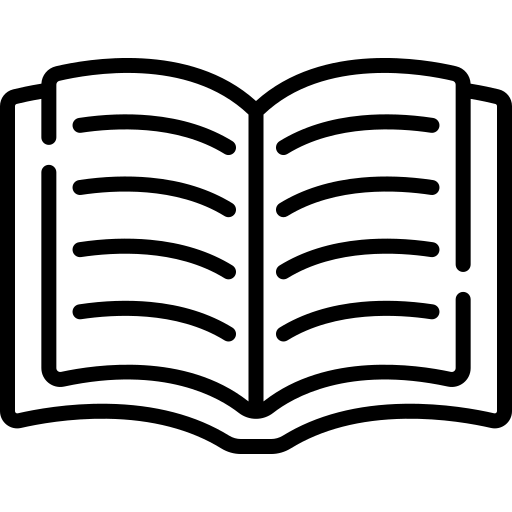 A simple black line icon of an open book.