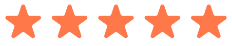 A graphic of five orange stars in a row, representing a five-star rating.