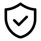 A black icon of a shield with a checkmark inside on a white background.