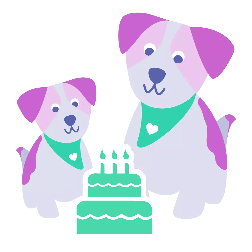 Illustration of two dogs with a birthday cake.