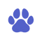 Purple paw print icon on a white background.