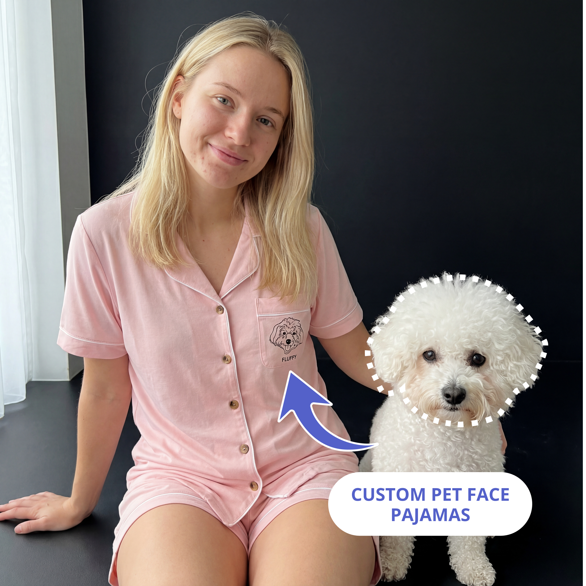 Woman with a poodle wearing a bamboo pajama.