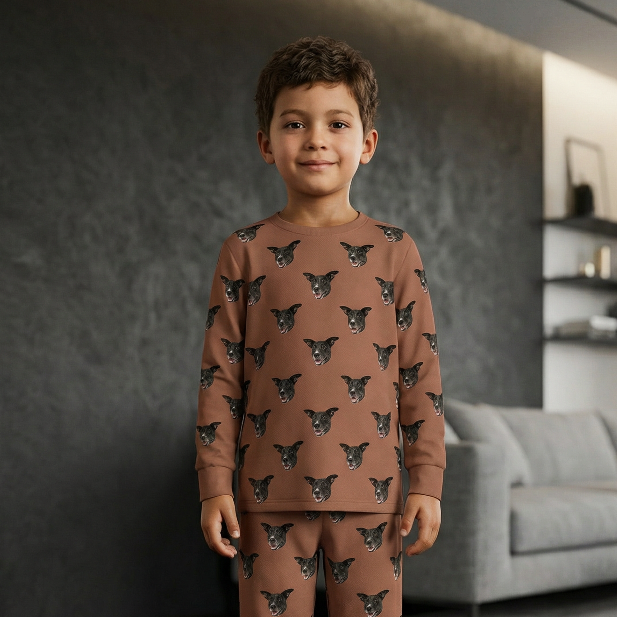 Bot using a brown jogger pajama.