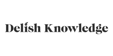 Logo with text 'Delish Knowledge' in black font.