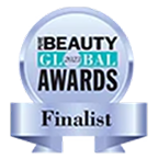 Beauty Global Awards finalist badge with ribbon.