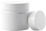 White cosmetic jar with a detached lid.
