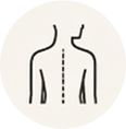 A line drawing icon of a person's back, with a dotted line representing the spine.