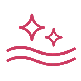 A pink icon of two wavy lines with two sparkles floating above them on a white background.