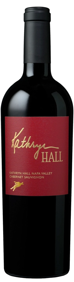 A bottle of Kathryn Hall Napa Valley Cabernet Sauvignon wine with a red label.
