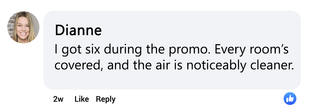 Social media comment with a profile picture and text about a promotional purchase.