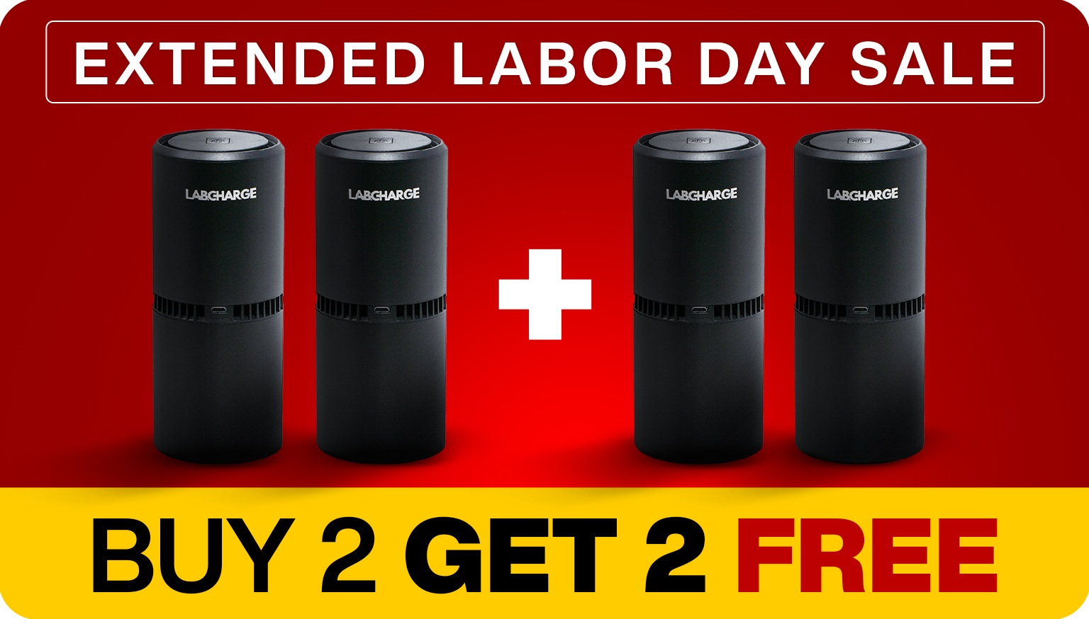 Black cylindrical device with LABCHARGE logo on a white background.