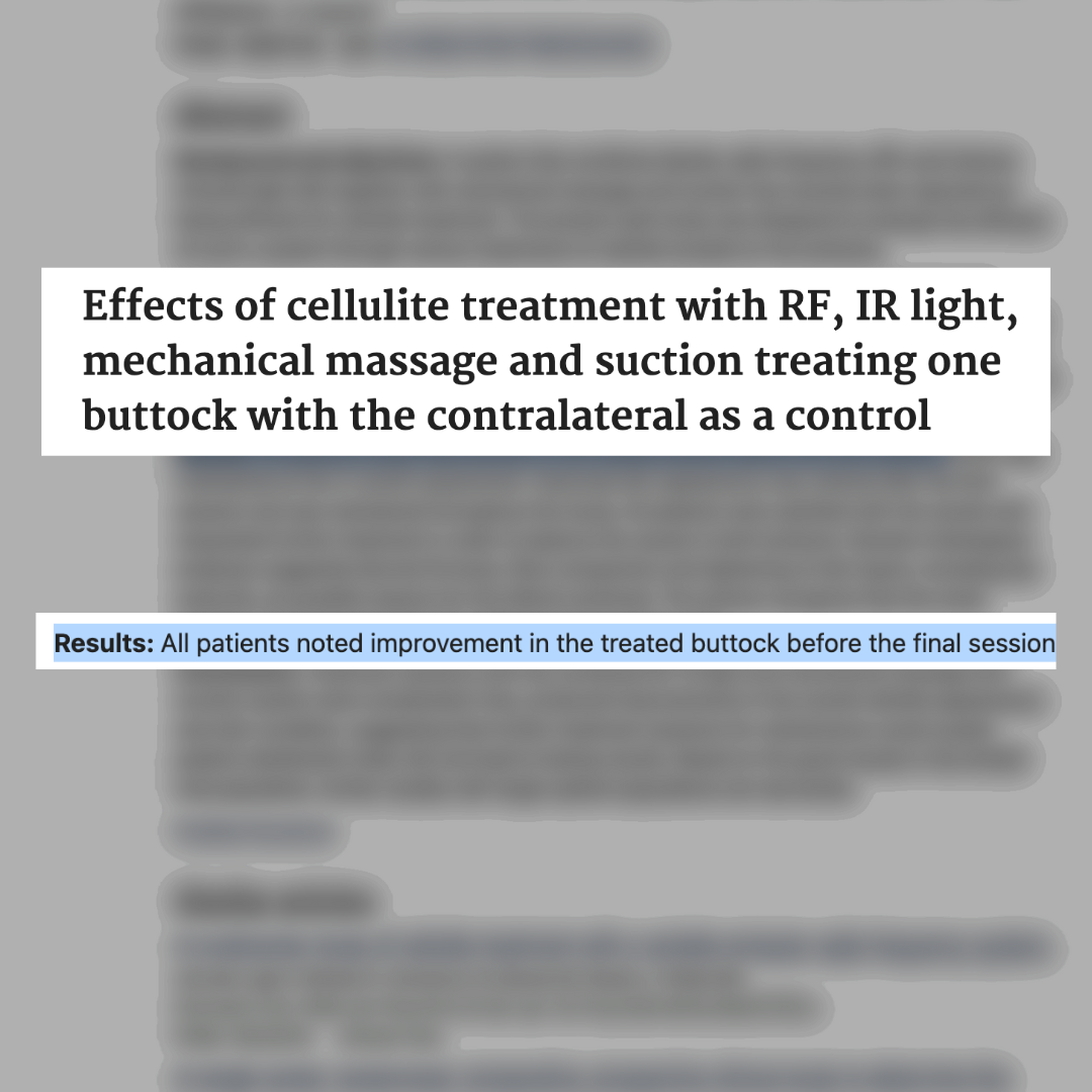 Highlighted text about cellulite treatment and results in a blurred document.