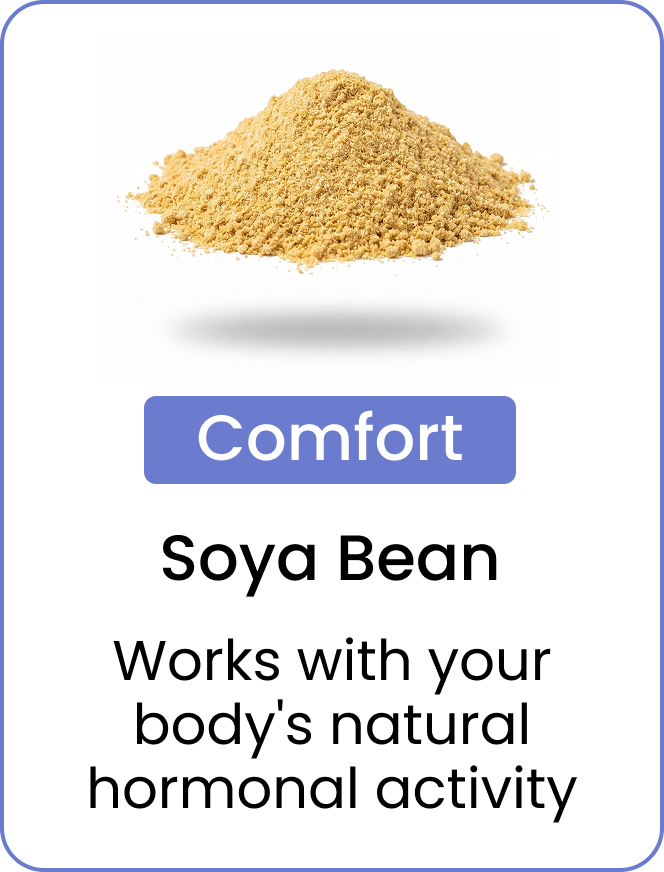 A product card for Soya Bean, showing a pile of the powder and descriptive text.