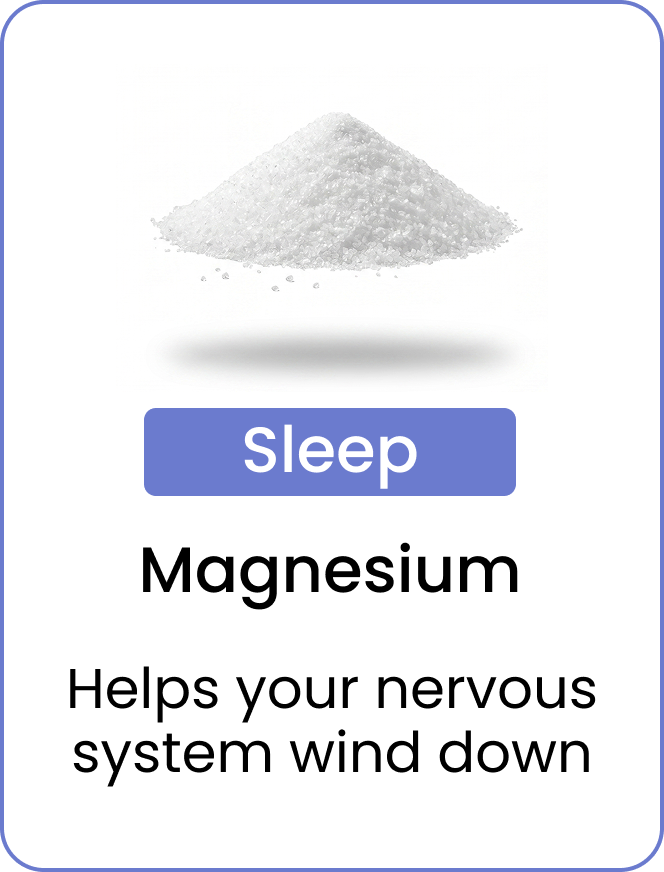 A graphic showing a pile of magnesium crystals with text about its benefits for sleep and the nervous system.