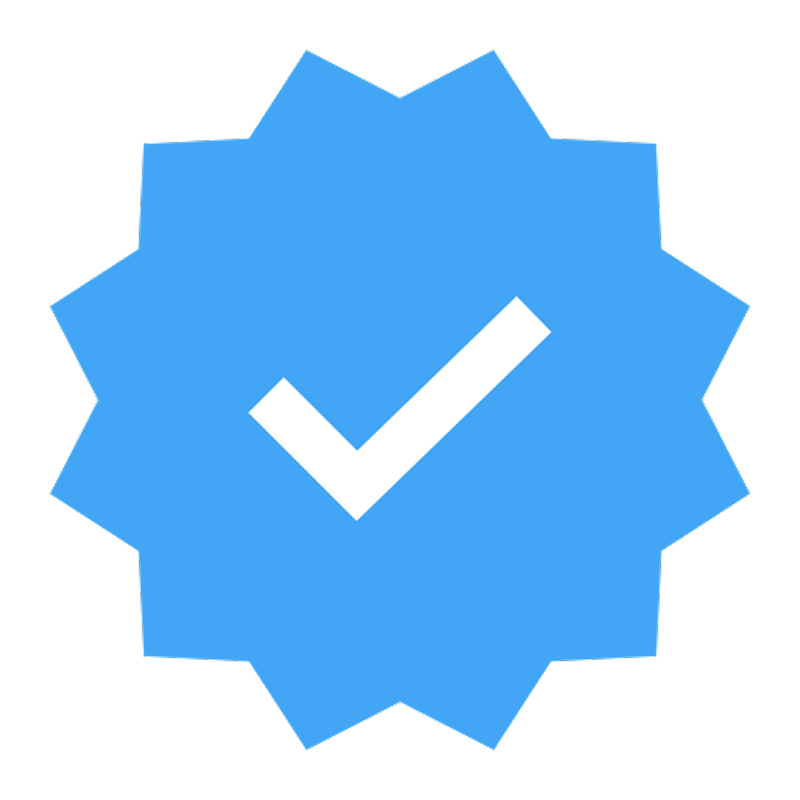 A blue badge with a white checkmark.