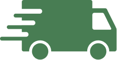 A green icon of a delivery truck in motion.