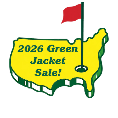A logo of the United States as a golf green with a flag and '2026 Green Jacket Sale!' text.