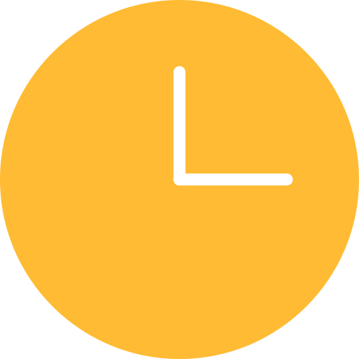 Yellow clock icon with white hour and minute hands.