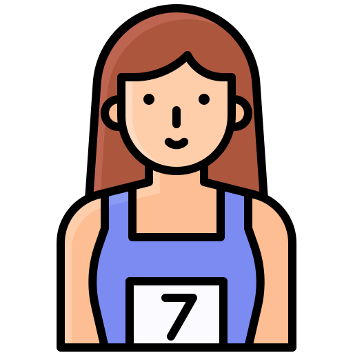 Illustration of a female athlete wearing a blue jersey with the number seven.