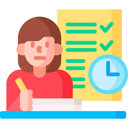 Illustration of a person writing with a checklist and clock.