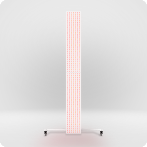 Tall panel with small red lights on a stand.