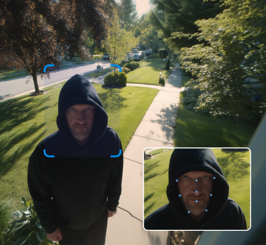 Advanced AI features for security cameras, showing detailed facial detection and analysis