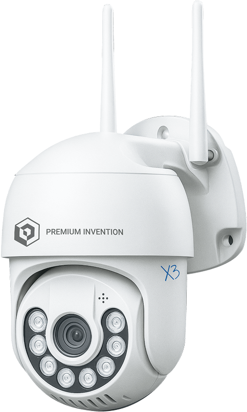 White security camera with antennas and a 'Spring Sale' card.