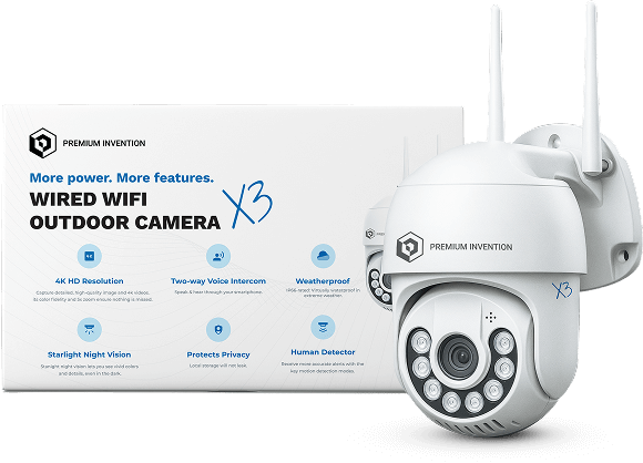 Premium Invention Optima X3 Pro Starter Bundle with single 4K HD wired WiFi outdoor security camera for basic home protection