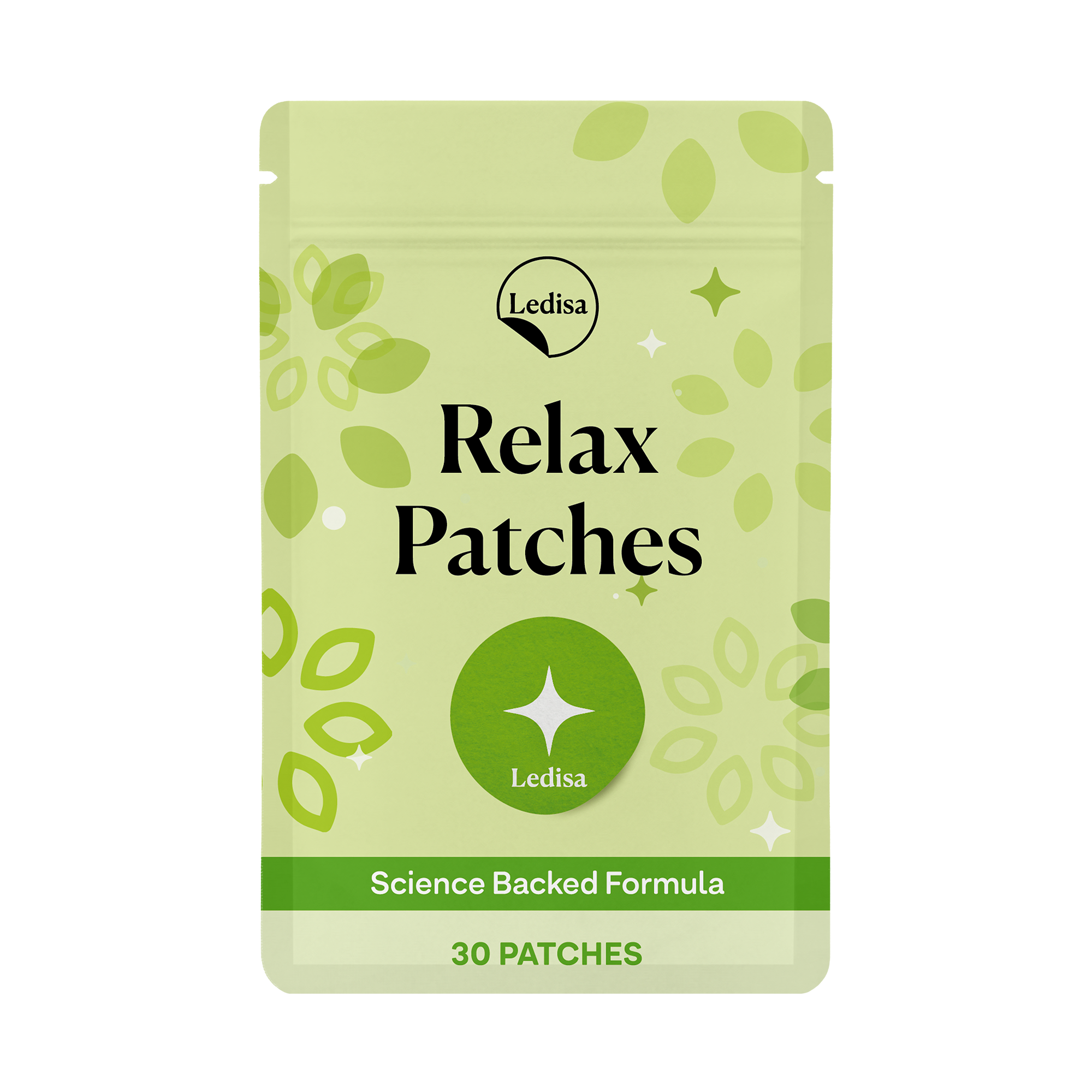 Green package labeled 'Ledisa Relax Patches' with decorative leaves and stars.