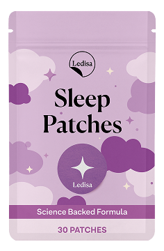A purple pouch of Ledisa Sleep Patches with a design of clouds and stars.