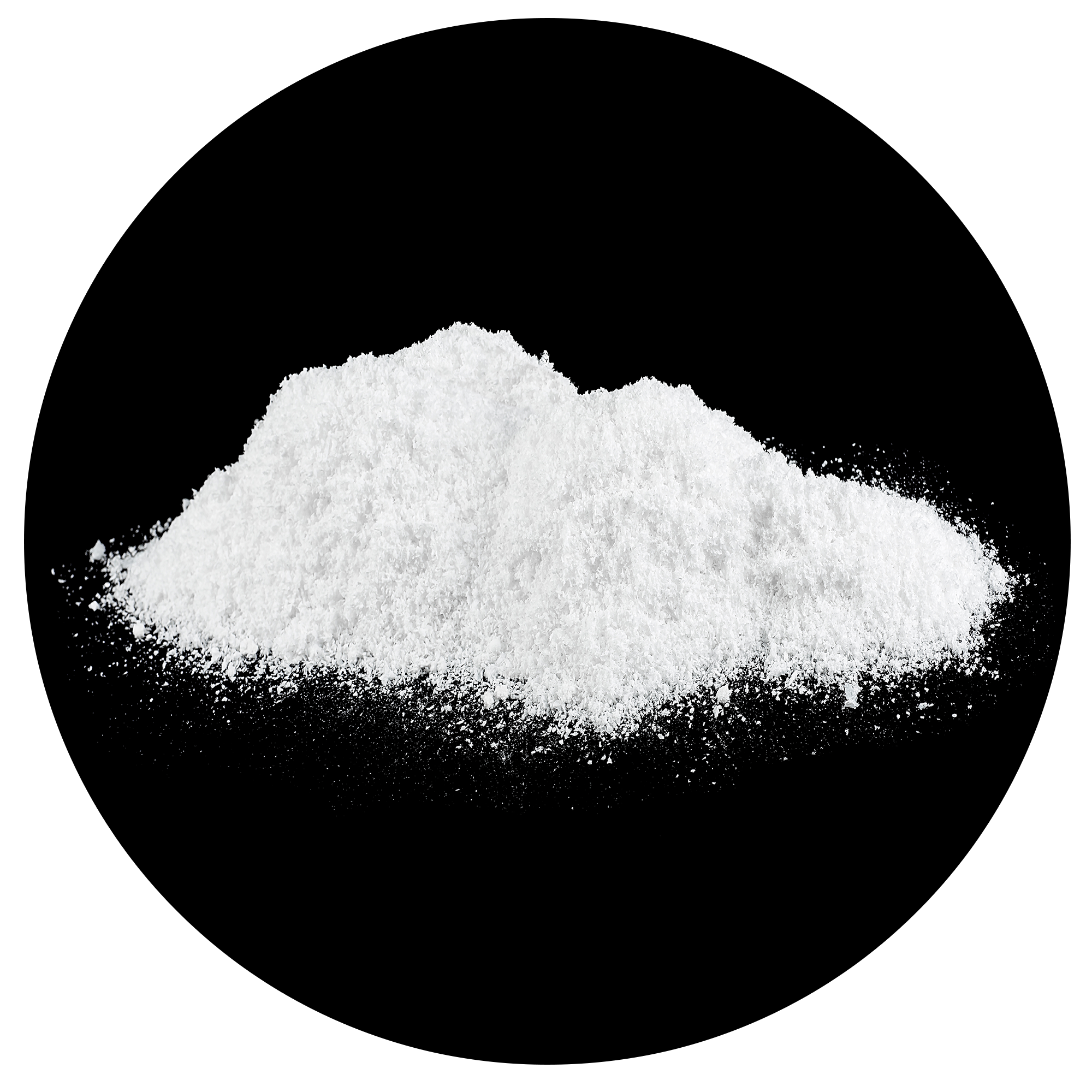 A mound of white powder on a black background.